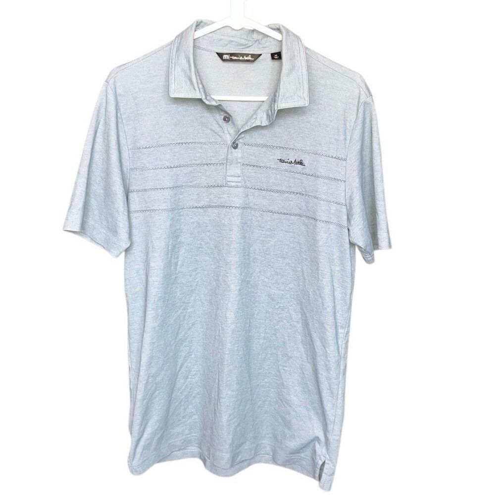 Travis Mathew Blue Striped Short Sleeve Polo Golf Tee #756